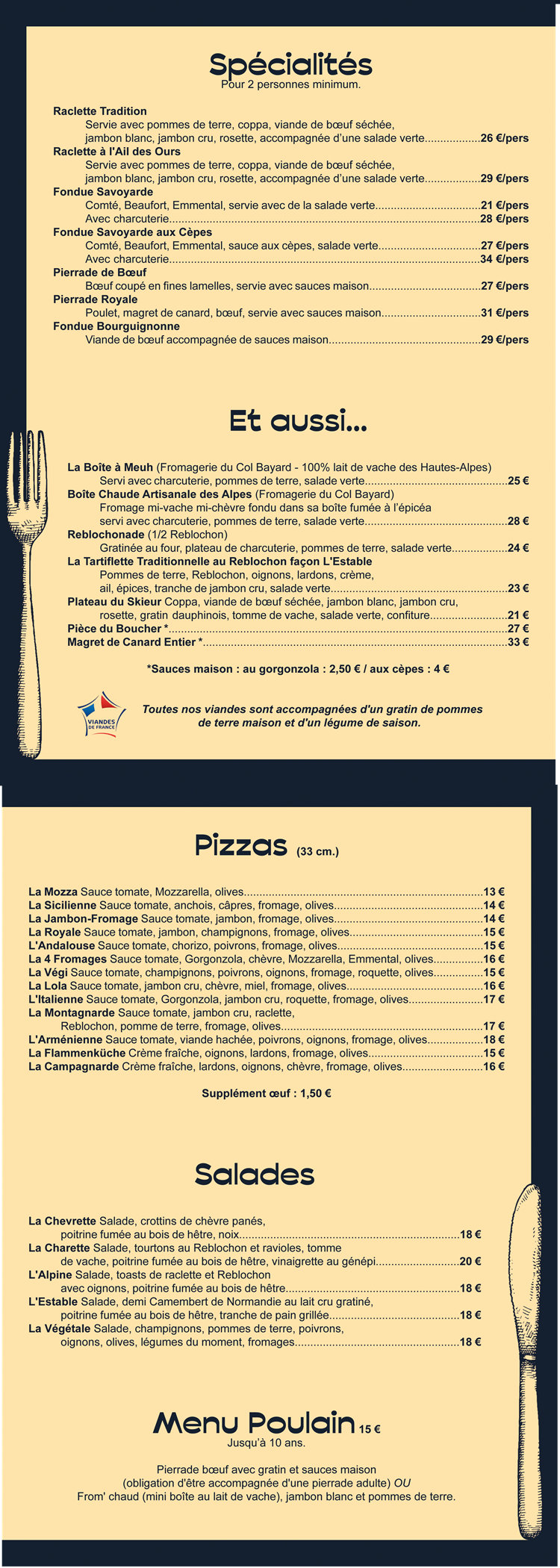 le menu de notre restaurant